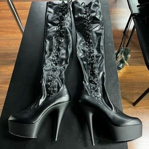 Pleaser Delight-3050 ThighHigh Side Lace Boots